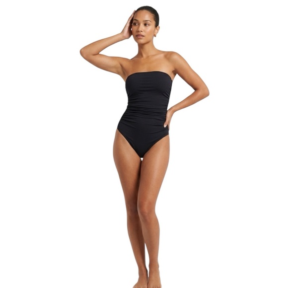 Shade Shore Black Strapless Ruched Tummy Control One-Piece Swimsuit Large - Picture 7 of 7